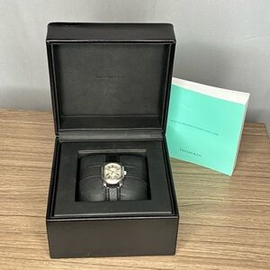 Vintage Tiffany & Co. Black Leather & Silver Watch in Box #060222946